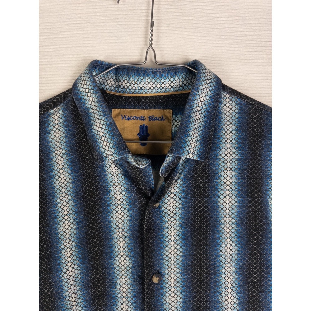 Luchiano Visconti Black Shirt Mens XL Casual Striped Button Up Performance